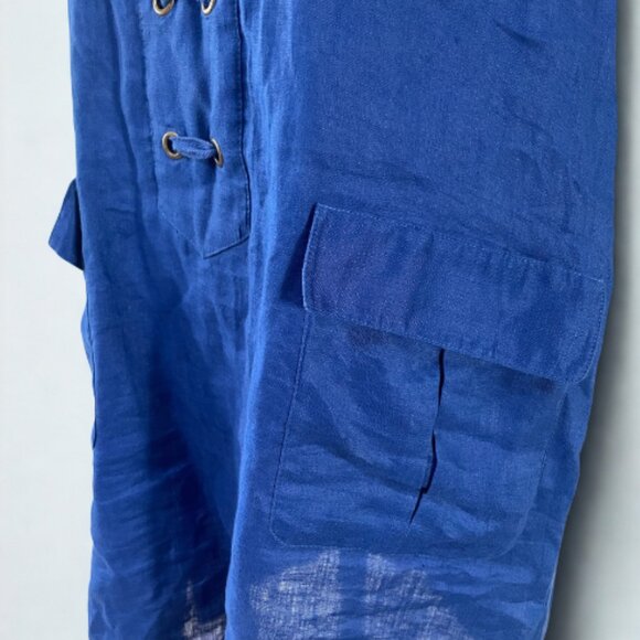 Maeve by Anthropologie 100% Linen Lace-Up Shift Dress - Size 4 - Blue - GUC - Picture 3 of 7